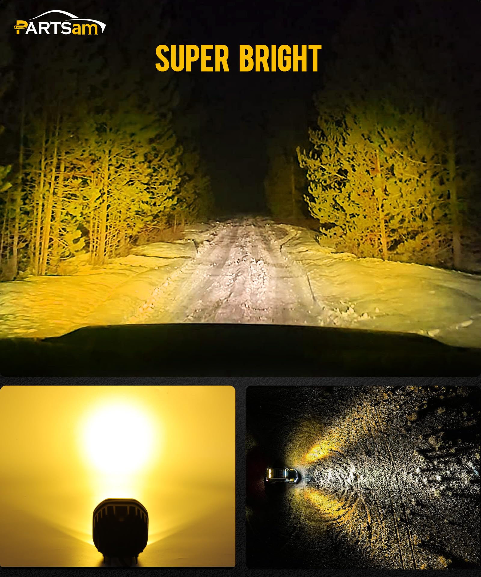 Partsam 3 Inch Yellow Pods Fog Light, 30W Waterproof Cubes Offroad Cree LED Pods Spot Flood Ditch Lights, Square Off Road Lights for Pickup Truck SUV ATV UTV Boat Forklift 4x4 Motorcycle, Pack of 2