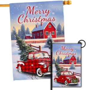 4seasons pod merry christmas flag, set 2 merry christmas red truck house flag 28x40 and christmas garden flag 12x18 double side, winter decorations flag for holiday yard lawn outdoor décor