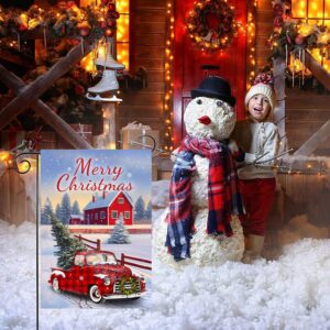 4SEASONS POD Merry Christmas Flag, Set 2 Merry Christmas Red Truck House Flag 28x40 and Christmas Garden Flag 12x18 Double Side, Winter Decorations Flag for Holiday Yard Lawn Outdoor Décor