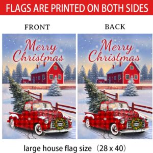 4SEASONS POD Merry Christmas Flag, Set 2 Merry Christmas Red Truck House Flag 28x40 and Christmas Garden Flag 12x18 Double Side, Winter Decorations Flag for Holiday Yard Lawn Outdoor Décor