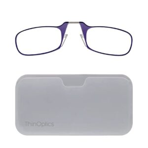 ThinOptics Universal Pod Rectangular Reading Glasses, Purple Frames/White Case, 2 x + 2