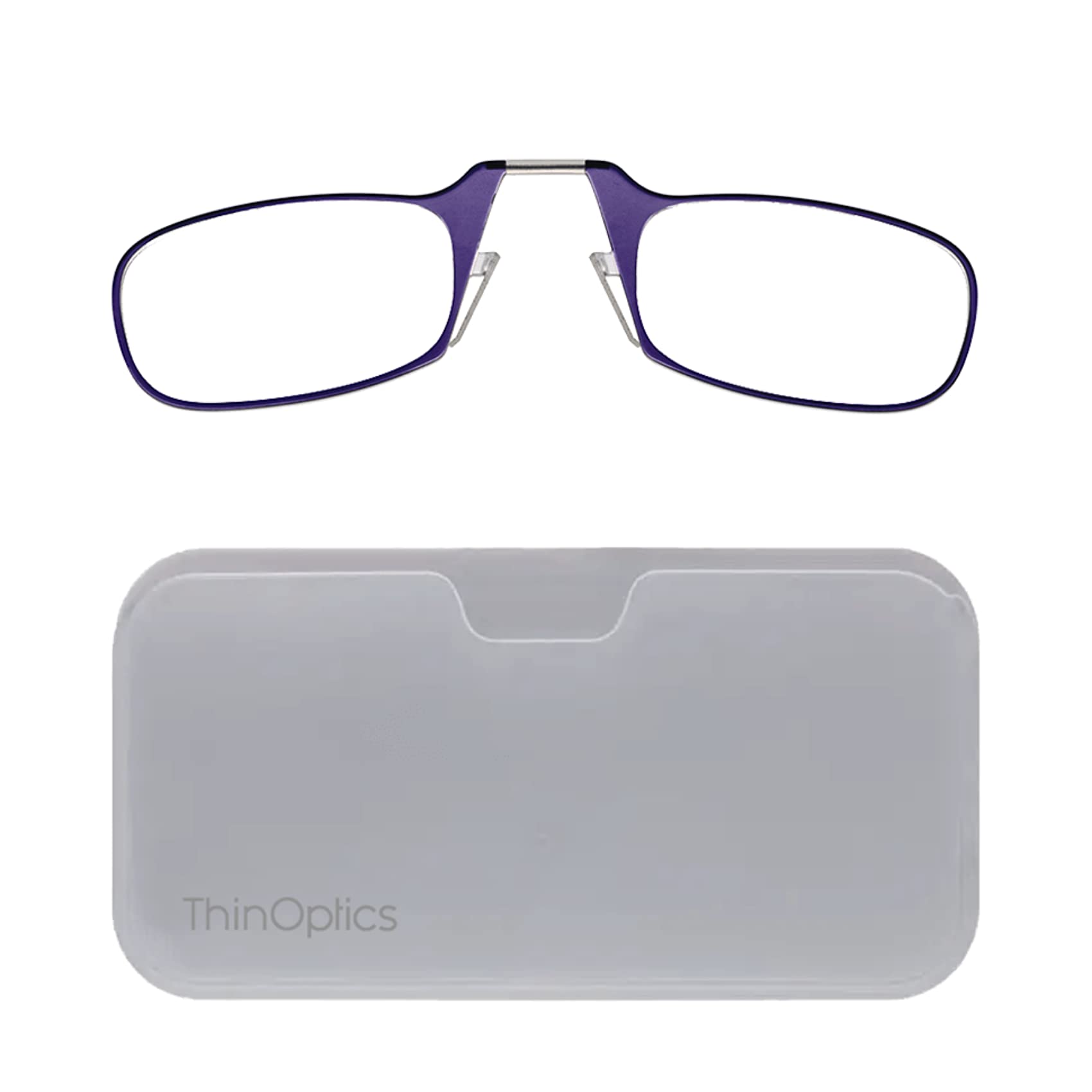 ThinOptics Universal Pod Rectangular Reading Glasses, Purple Frames/White Case, 2 x + 2