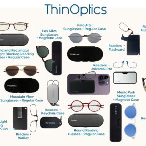 ThinOptics Universal Pod Rectangular Reading Glasses, Purple Frames/White Case, 2 x + 2