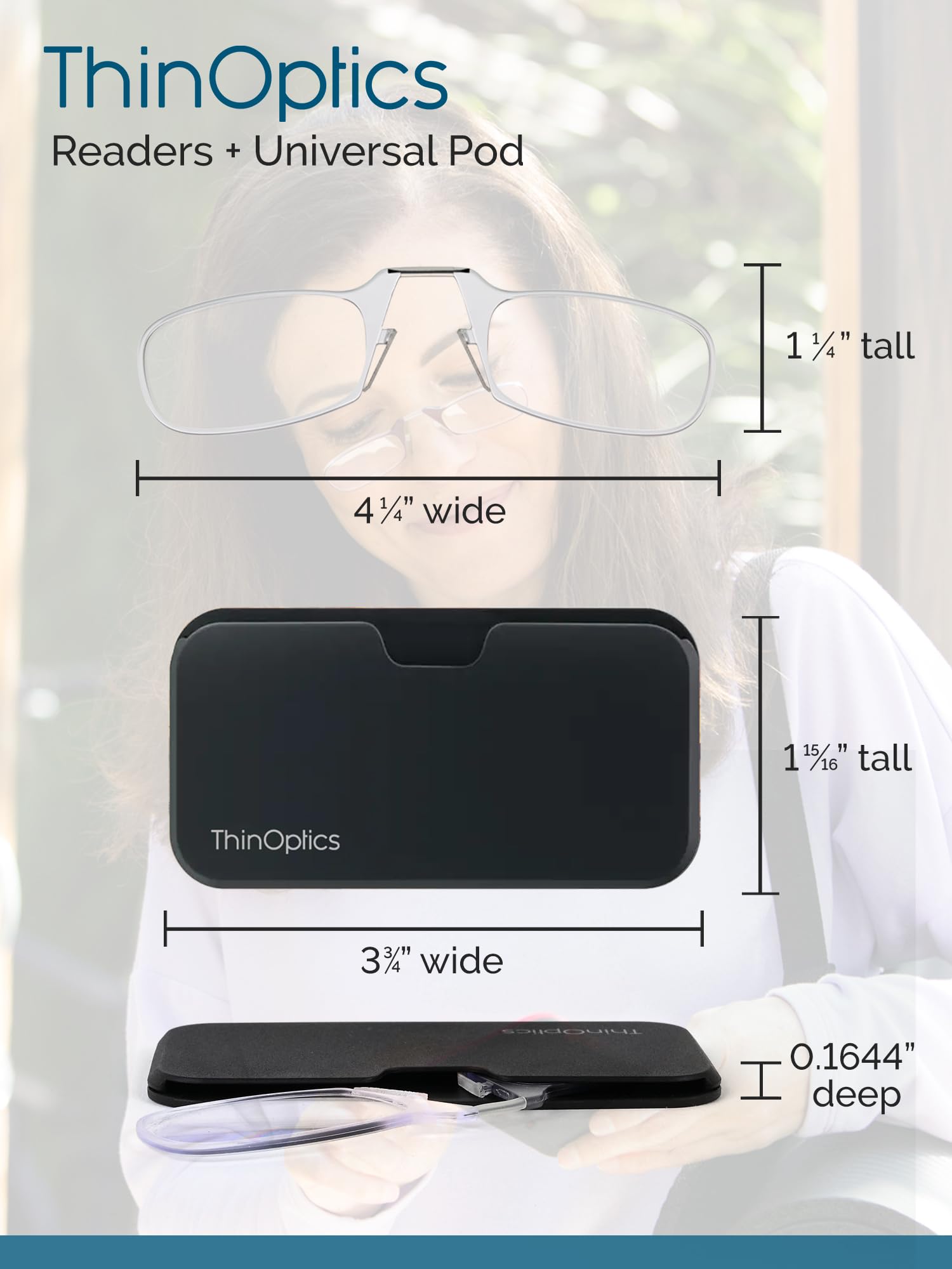 ThinOptics Universal Pod Rectangular Reading Glasses, Purple Frames/White Case, 2 x + 2