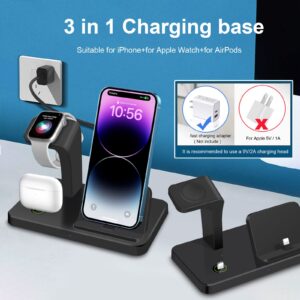 Charging Station for Apple Devices 3 in 1 Fast Charge Dock for iPhone 14/13/12/11 Pro Max XS X 8 7 6 and Air Pods,Wireless Charger Stand Compatible with Apple Watch 9/8/Ultra/SE/7/6/5/4/3/2 (Black)