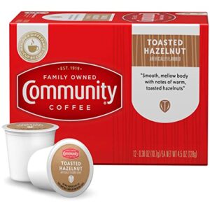 community coffee toasted hazelnut flavored 12 count coffee pods, medium roast, compatible with keurig 2.0 k-cup brewers, 12 count (pack of 1)