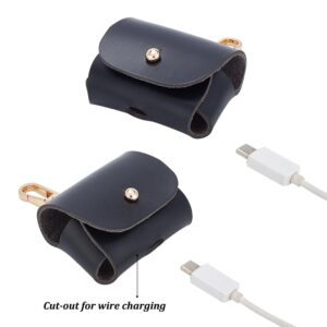 WADORN PU Leather Earphone Case, Wireless Charging Case Protective Cover Earbud Protective Cover with Snap Clasp for Earphone Charging Case Coin Storage Bag Keychain Hook, 2x2.7x1.4 Inch(Black)