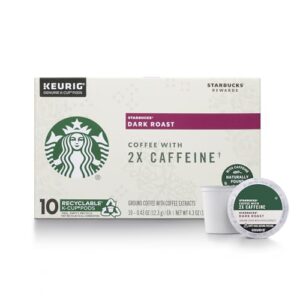 Starbucks Dark Roast K-Cup Coffee Pods with 2X Caffeine, for Keurig Brewers, 6 boxes (60 pods total)