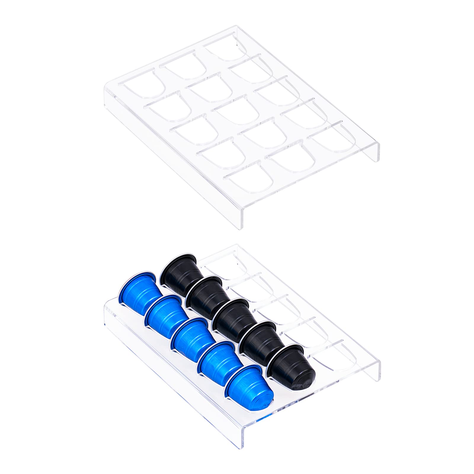 Sumerflos 2 Pack Acrylic Clear Coffee Pod Holder Organizer Tray, Coffee Pod Organizer for 15 OriginalLine Pods, Countertop or In Drawer Storage for Office, Home or Kitchen - 30 Pods