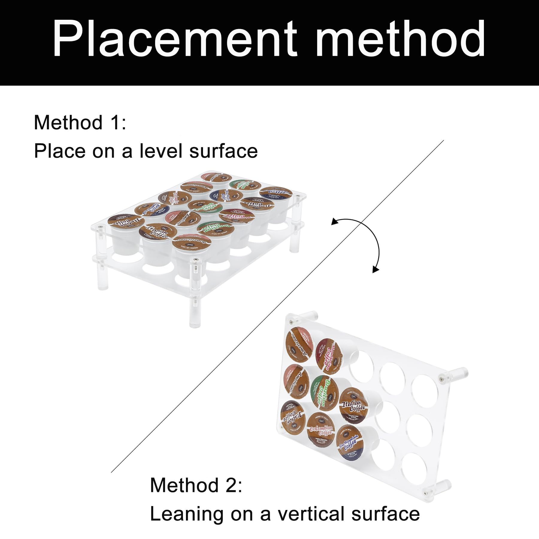 Baoswi 30 Coffee Pod Holder Acrylic, 2 Tiers Design, Clear K Cup Holder, Coffee Pod Organizer for Countertop, K Cup Drawer Organizer, Suitable for Most Coffee Capsules, 30 Pod Capacity