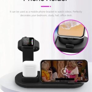 6 in 1 Wireless Charger Station 18W Fast Charger Phone Holder Smart Recognition Compatible for QI-Android-Phone 14,13,12,11(Pro/Max)/XR/XS/X/8 Watch 8/7/6/SE/5/4/3/2 Pods 3/2/pro (White)