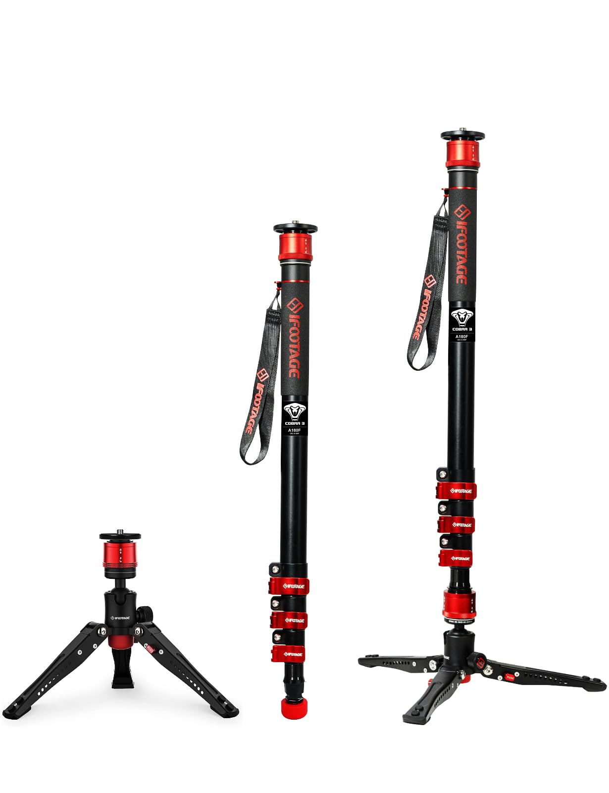 IFOOTAGE Cobra 3 A180F Monopod for Cameras, 71" Aluminum Professional Video Monopod with Tripod Base, Max Load 10KG