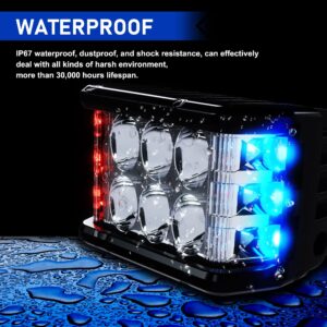 SLARY 2PCS 4 inch LED Pods White DRL Work Lights, Side Shooter with Red & Blue Dual Color Flasing Strobe LED Cubes Offroad Driving Light with Switch Wiring for Tractor Plow Truck ATV UTV 4x4