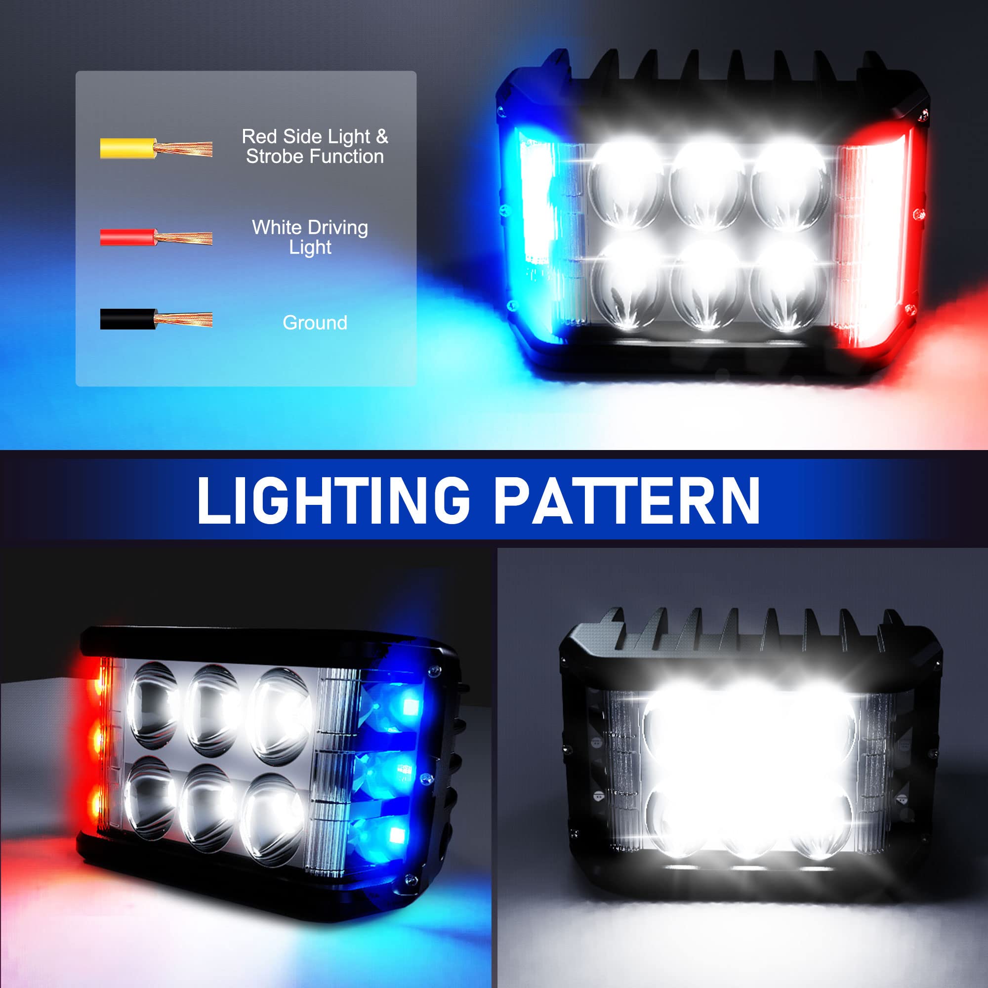 SLARY 2PCS 4 inch LED Pods White DRL Work Lights, Side Shooter with Red & Blue Dual Color Flasing Strobe LED Cubes Offroad Driving Light with Switch Wiring for Tractor Plow Truck ATV UTV 4x4