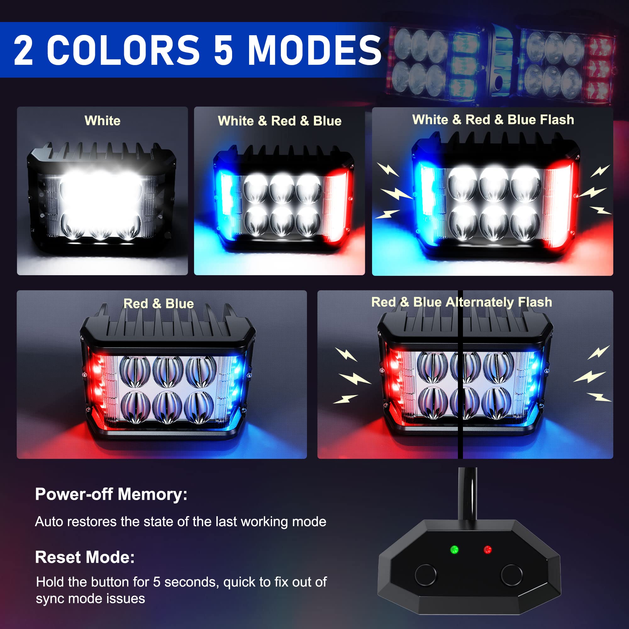 SLARY 2PCS 4 inch LED Pods White DRL Work Lights, Side Shooter with Red & Blue Dual Color Flasing Strobe LED Cubes Offroad Driving Light with Switch Wiring for Tractor Plow Truck ATV UTV 4x4