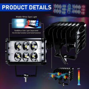 SLARY 2PCS 4 inch LED Pods White DRL Work Lights, Side Shooter with Red & Blue Dual Color Flasing Strobe LED Cubes Offroad Driving Light with Switch Wiring for Tractor Plow Truck ATV UTV 4x4