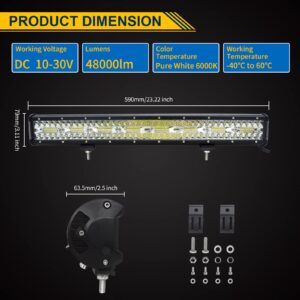 AUXTINGS 23 inch 480W Led Light Bar Spot Flood Beam +2x 4 inch 48W Spot LED Pods Fog Lights with 2 Leads 12V Wiring Harness Kit for Jeep Pickup Off Road Truck 4X4 ATV Boat Trailer,Waterproof