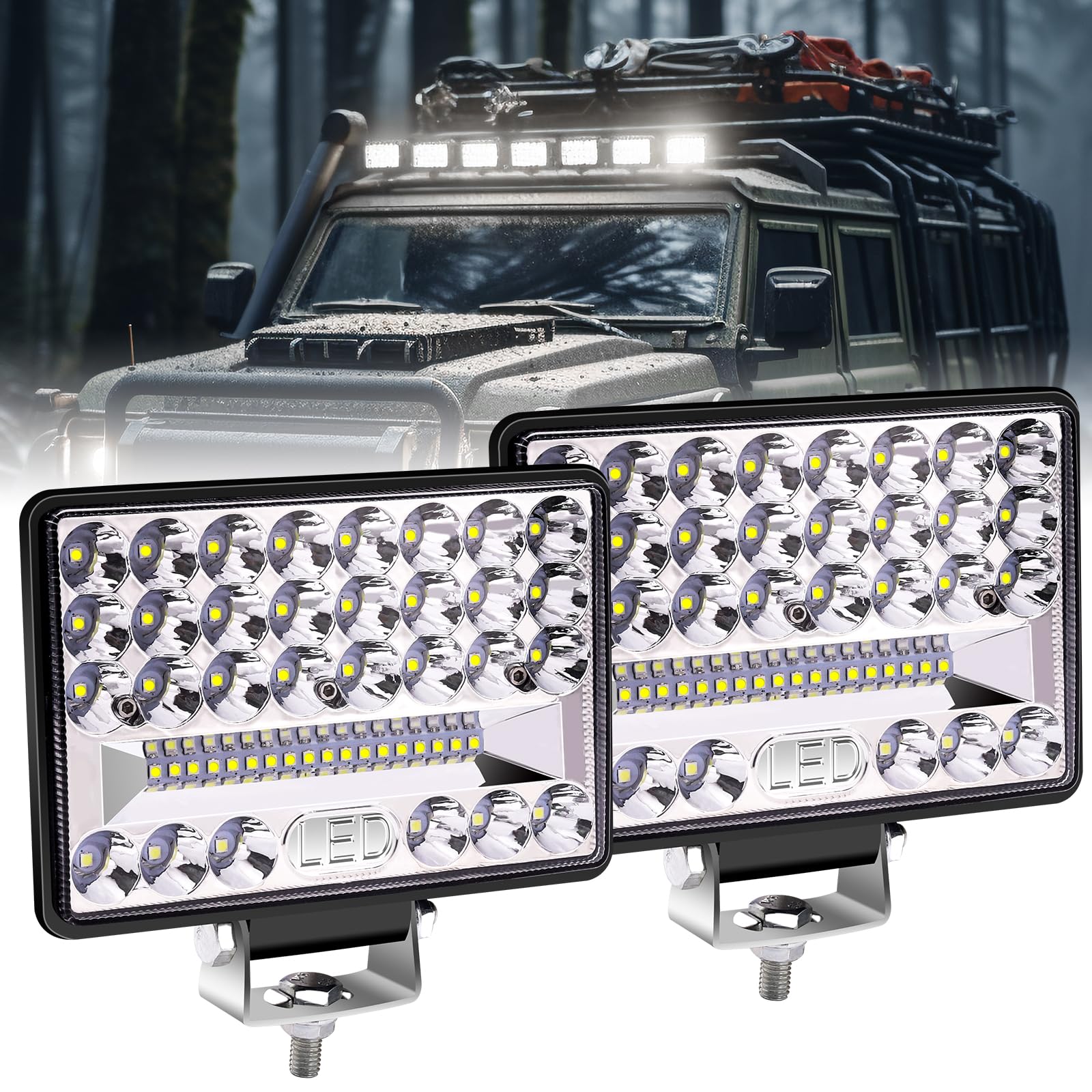 Ygmylandbb LED Work Light, 5 Inch Heavy Equipment LED Pods Lights, 12V-24V Waterproof Driving Working Fog Lights for Trucks ATV UTV 4x4 SUV (Pack of 2)