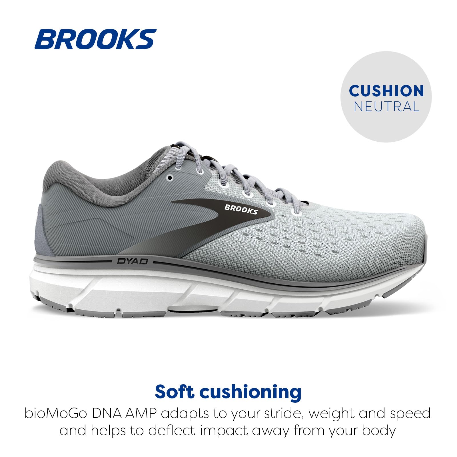 Brooks Men's Dyad 11 Running Shoe - Grey/Black/White - 10 X-Wide