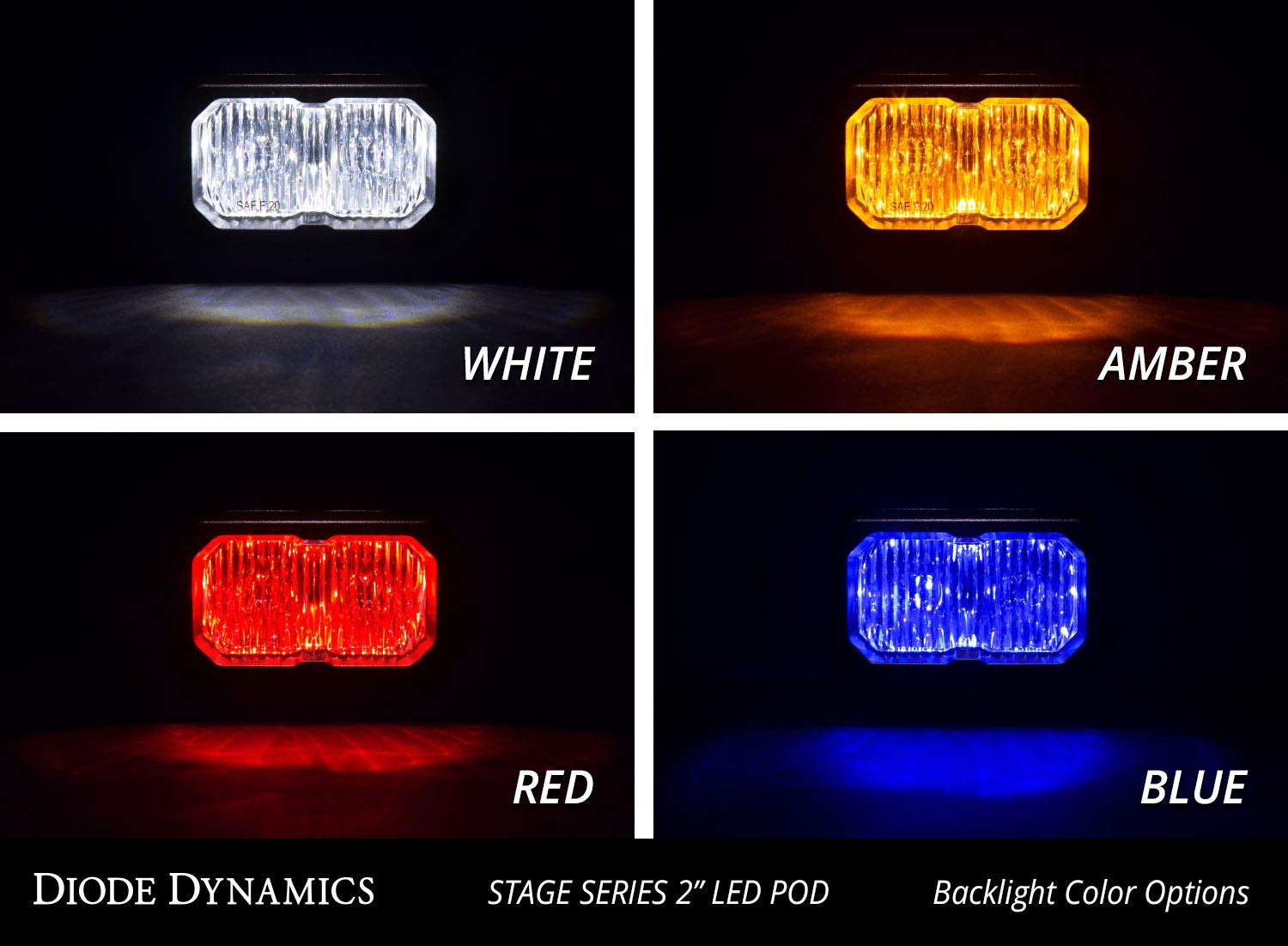 Diode Dynamics Stage Series 2in SAE White Sport Flush Mount LED Pod (pair), SAE Fog w/Amber Backlight