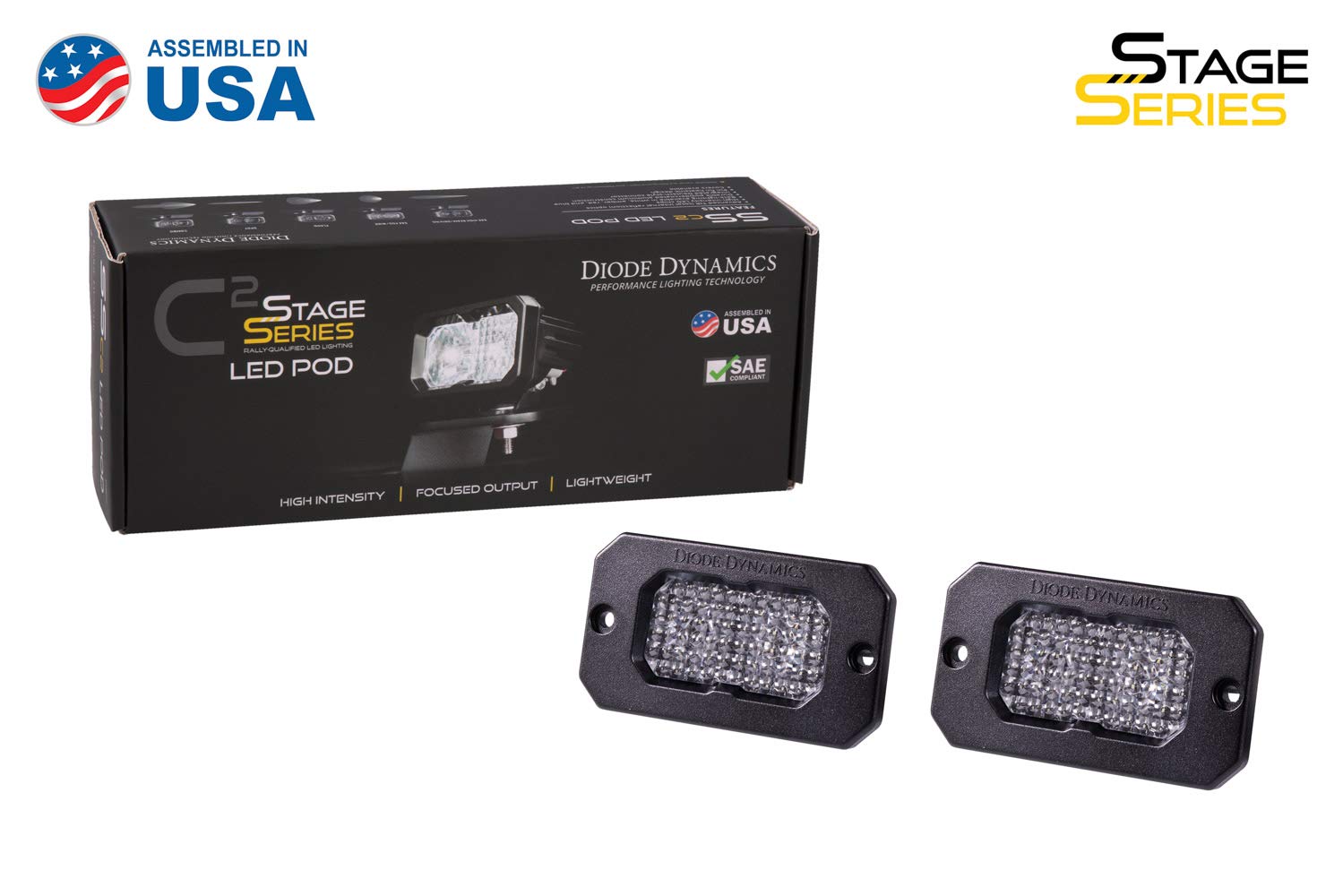 Diode Dynamics Stage Series 2in SAE White Sport Flush Mount LED Pod (pair), SAE Fog w/Amber Backlight