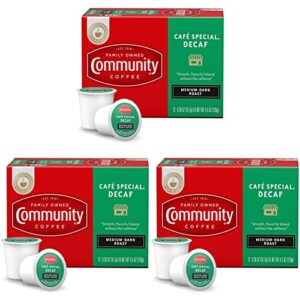 community coffee café special decaf 12 count coffee pods, medium dark roast, compatible with keurig 2.0 k-cup brewers (pack of 3)