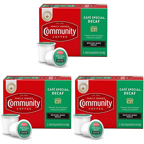 Community Coffee Café Special Decaf 12 Count Coffee Pods, Medium Dark Roast, Compatible with Keurig 2.0 K-Cup Brewers (Pack of 3)