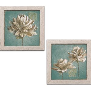 Gango Home Decor Contemporary Seed Pod I & II no Words Turquoise by Beth Grove (Ready to Hang); Two 12x12in Distressed Framed Prints