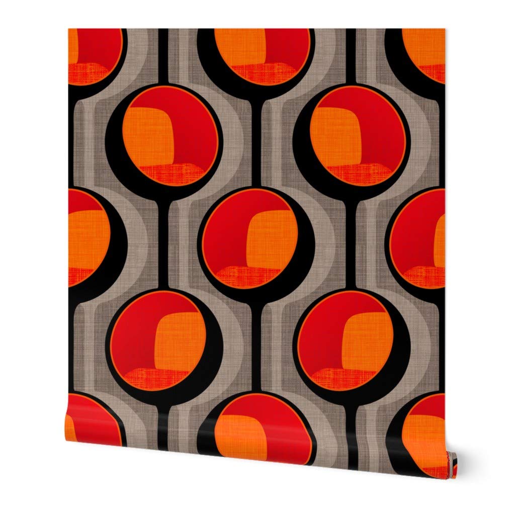 Spoonflower Removable Wallpaper 12ft x 2ft - Pod Retro Modern Table Mid Century Custom Pre-Pasted Wallpaper