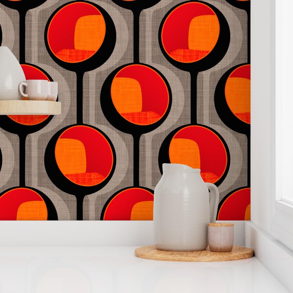 Spoonflower Removable Wallpaper 12ft x 2ft - Pod Retro Modern Table Mid Century Custom Pre-Pasted Wallpaper