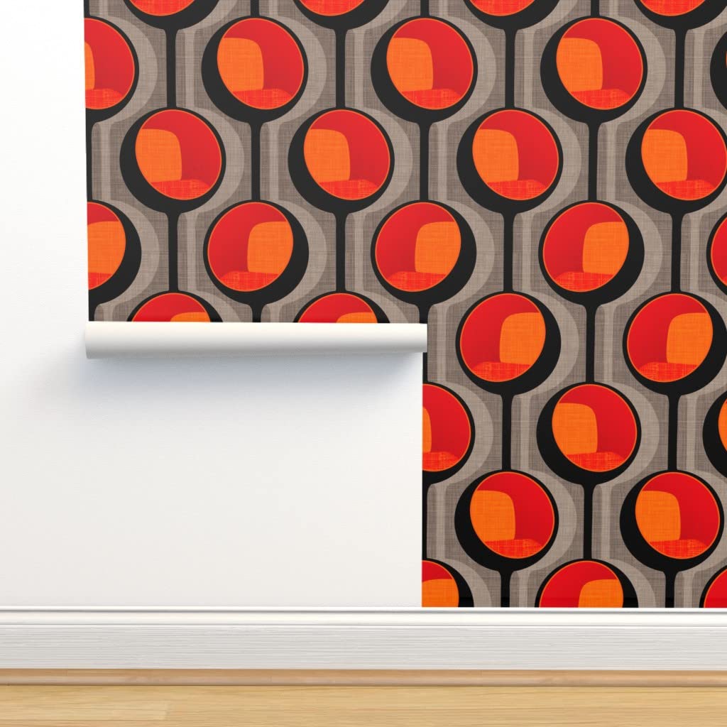 Spoonflower Removable Wallpaper 12ft x 2ft - Pod Retro Modern Table Mid Century Custom Pre-Pasted Wallpaper