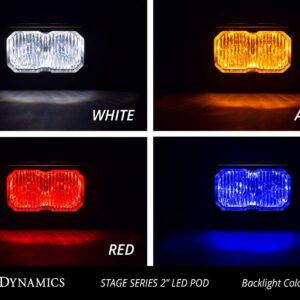 Diode Dynamics Stage Series 2in SAE White Sport Flush Mount LED Pod (pair), Combo w/Amber Backlight