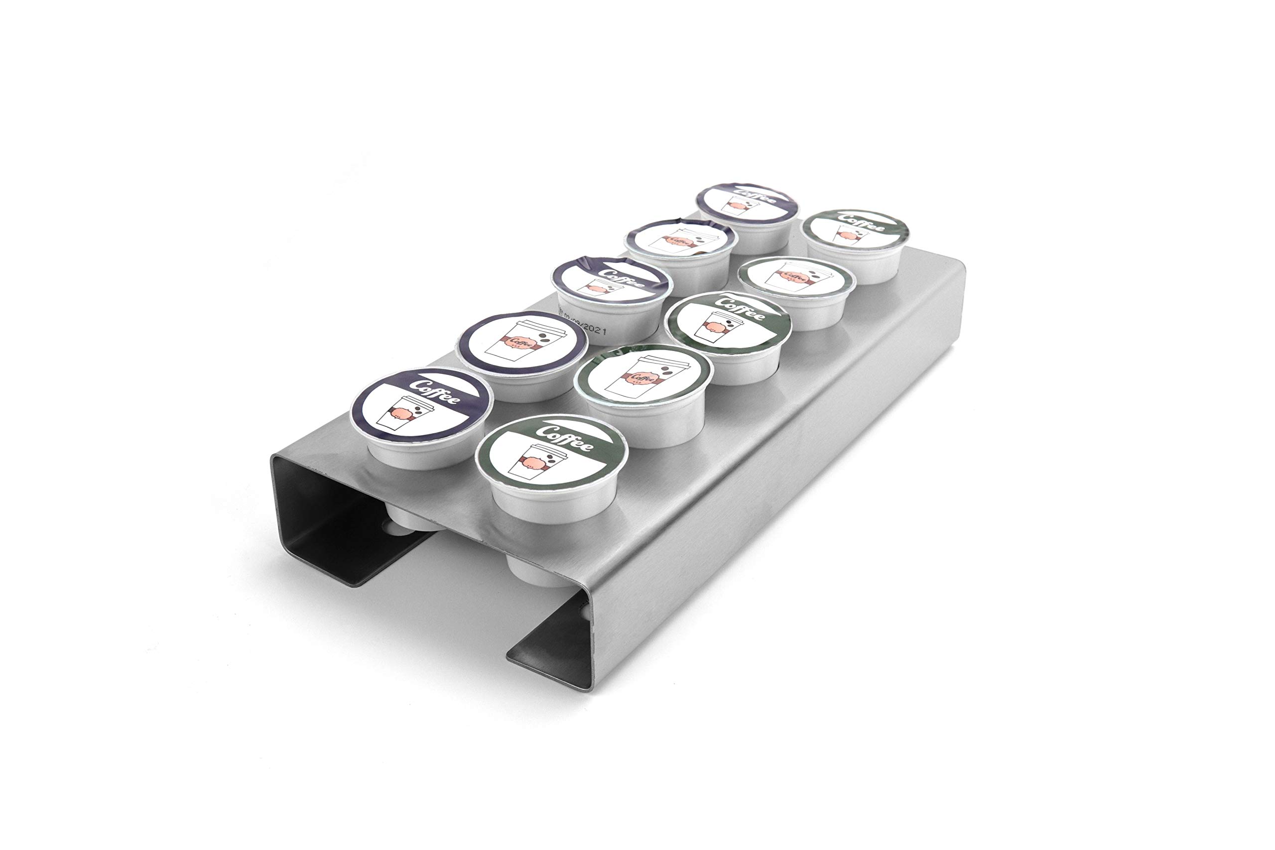 Polar Whale 2 Brushed Stainless Steel Coffee Pod Organizer Storage Tray Counter Stand or Wall Mount Compatible with Keurig K-Cup KCup for Kitchen Home Office Waterproof 12 x 5.25 Inches Each Holds 10