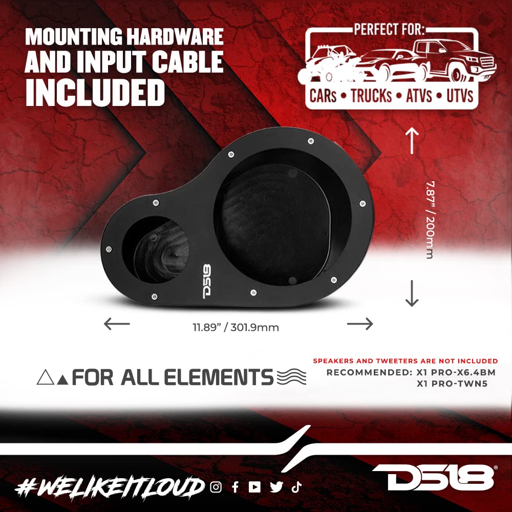 DS18 EN6P Universal Speaker Pods Bundle - 1 Set Left & Right Kick Panel + 2X 6.5 Midrange Speakers with Bullet + 2X 1 Super Bullet Tweeters - Great for Slingshot, SXS, Motorsports & ATV/UTV