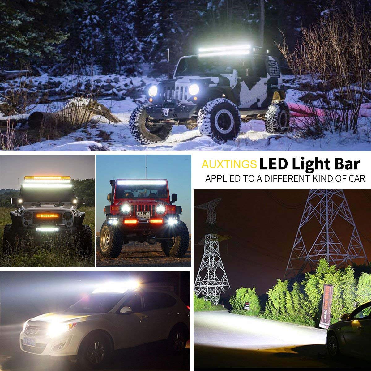 AUXTINGS 22 inch 120W Spot Flood Beam Led Light Bar 2X 4 inch 18W Spot LED Pods Fog Lights with 12V Wiring Harness Kit 2 Leads for Jeep Pickup Off Road Truck 4X4 ATV Boat Trailer,Waterproof
