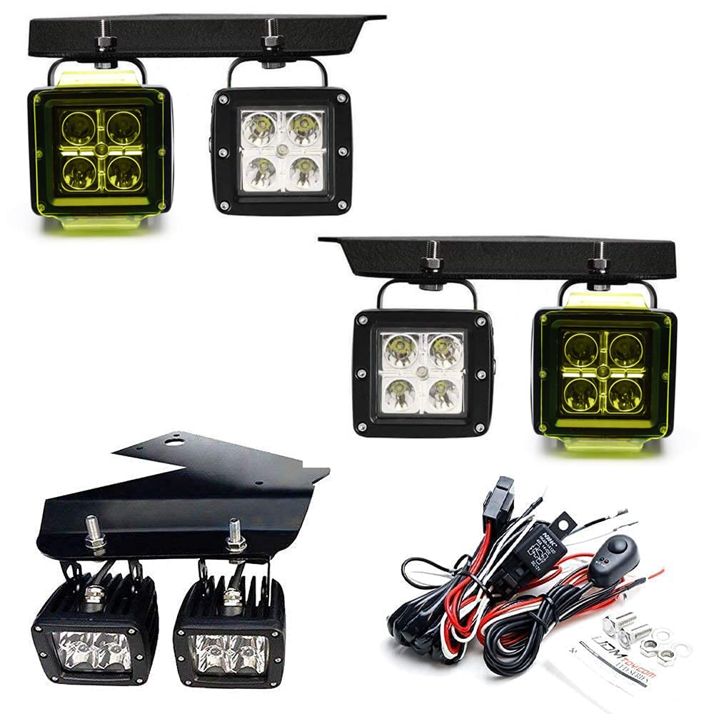 iJDMTOY LED Pod Light Fog Lamp Compatible With 2010-14 Ford SVT Raptor, Includes (4) 20W High Power Xenon White LED Cubes, (2) Amber Lens, Foglight Location Mounting Brackets & On/Off Switch Wiring