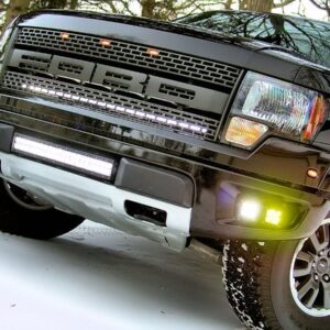 iJDMTOY LED Pod Light Fog Lamp Compatible With 2010-14 Ford SVT Raptor, Includes (4) 20W High Power Xenon White LED Cubes, (2) Amber Lens, Foglight Location Mounting Brackets & On/Off Switch Wiring