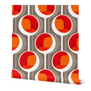 Spoonflower Removable Wallpaper 6ft x 2ft - Pod White Retro Modern Table Custom Pre-Pasted Wallpaper