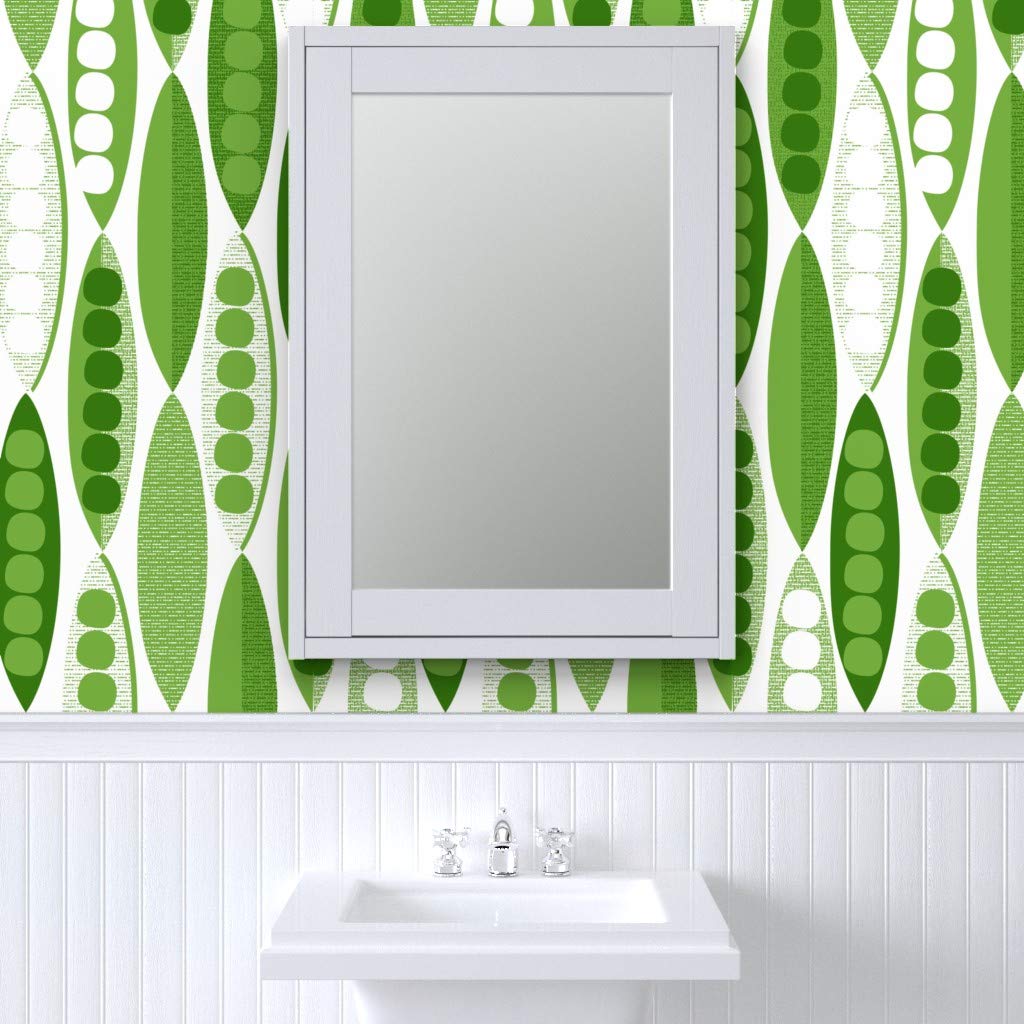 Spoonflower Removable Wallpaper 12ft x 2ft - Pod Mod Modern Green Mid Century Vegetable Custom Pre-Pasted Wallpaper