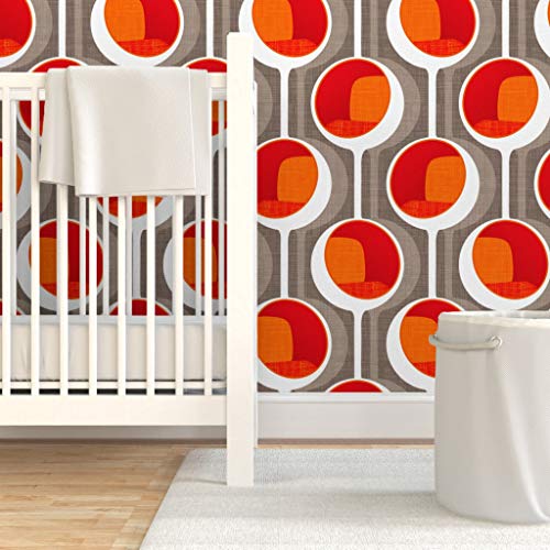 Spoonflower Removable Wallpaper 6ft x 2ft - Pod White Retro Modern Table Custom Pre-Pasted Wallpaper