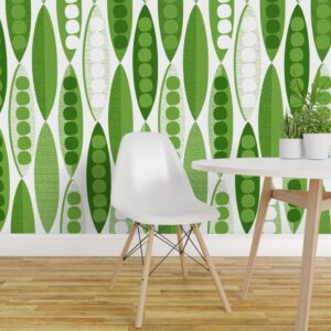 Spoonflower Removable Wallpaper 12ft x 2ft - Pod Mod Modern Green Mid Century Vegetable Custom Pre-Pasted Wallpaper