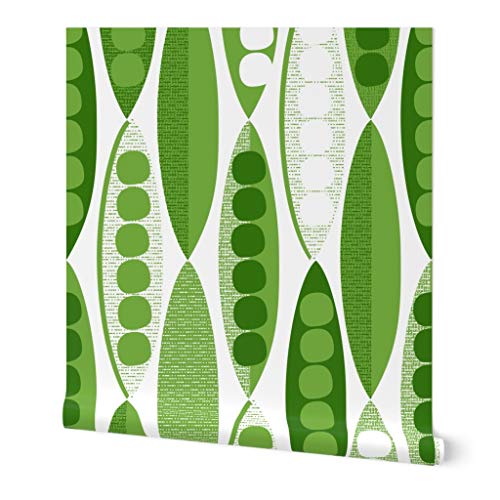 Spoonflower Peel & Stick Wallpaper 9ft x 2ft - Pod Mod Modern Green Mid Century Vegetable Custom Removable Wallpaper