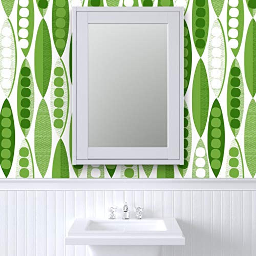 Spoonflower Peel & Stick Wallpaper 9ft x 2ft - Pod Mod Modern Green Mid Century Vegetable Custom Removable Wallpaper