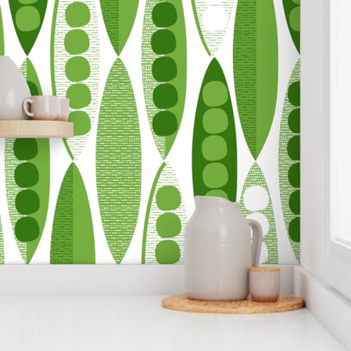 Spoonflower Peel & Stick Wallpaper 9ft x 2ft - Pod Mod Modern Green Mid Century Vegetable Custom Removable Wallpaper