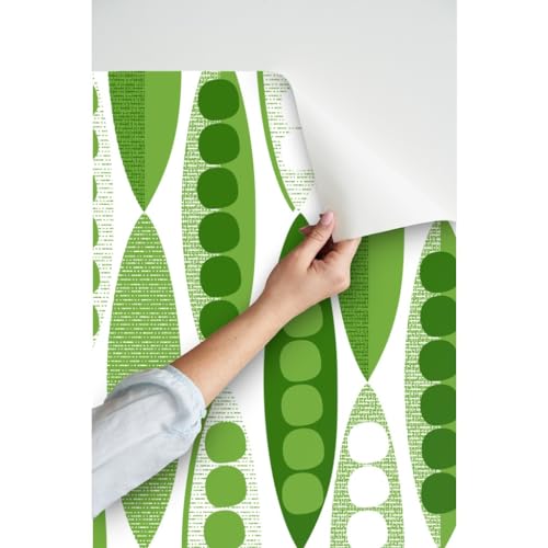 Spoonflower Peel & Stick Wallpaper 9ft x 2ft - Pod Mod Modern Green Mid Century Vegetable Custom Removable Wallpaper