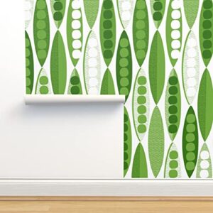 Spoonflower Peel & Stick Wallpaper 9ft x 2ft - Pod Mod Modern Green Mid Century Vegetable Custom Removable Wallpaper