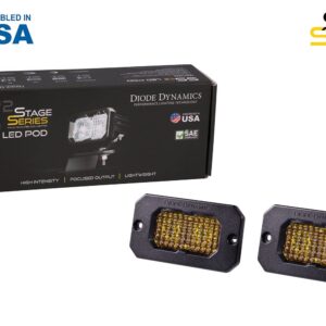 Diode Dynamics Stage Series 2in SAE Yellow Pro Flush Mount LED Pod (pair), Combo w/Amber Backlight