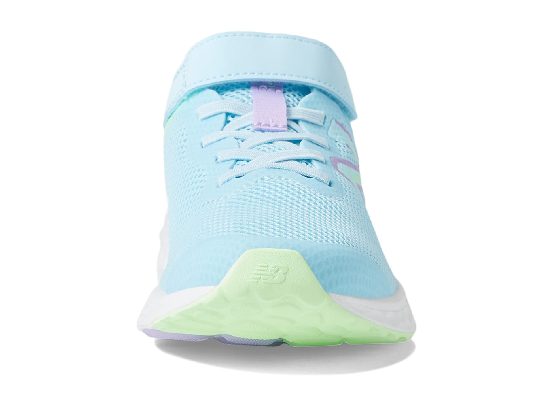 New Balance Boy's Fresh Foam Arishi V4 Hook and Loop Running Shoe, Bleach Blue/Green Aura/Lilac Glo, 2 X-Wide Little Kid