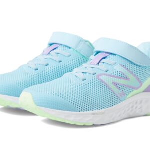 New Balance Boy's Fresh Foam Arishi V4 Hook and Loop Running Shoe, Bleach Blue/Green Aura/Lilac Glo, 2 X-Wide Little Kid