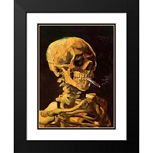 ArtDirect Skull With Burning Cigarette II 14x18 Black Modern Wood Framed with Double Matting Museum Art Print by Van Gogh, Vincent